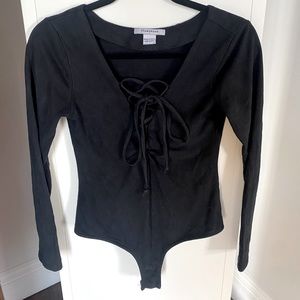 Black suede long sleeve bodysuit